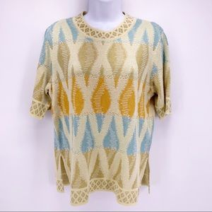 VINTAGE Addenda Tapestry Style Short Sleeve Sweater Top Size Medium